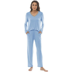 YIRUIYA Women's long casual V-neck pajama set