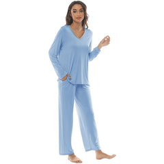 YIRUIYA Women's long casual V-neck pajama set