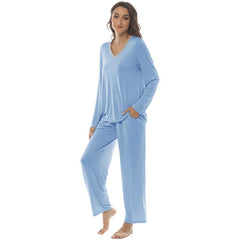 YIRUIYA Women's long casual V-neck pajama set