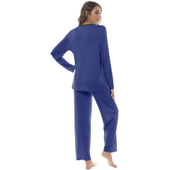 YIRUIYA Women's long casual V-neck pajama set