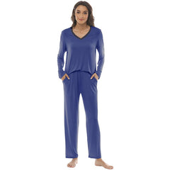 YIRUIYA Women's long casual V-neck pajama set