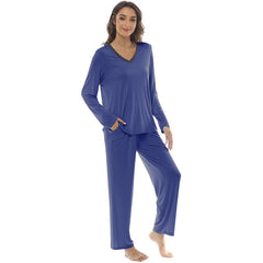 YIRUIYA Women's long casual V-neck pajama set