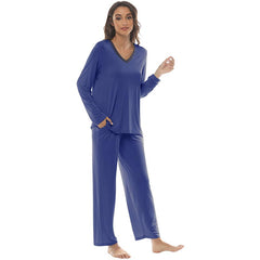 YIRUIYA Women's long casual V-neck pajama set