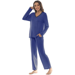 YIRUIYA Women's long casual V-neck pajama set