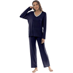 YIRUIYA Women's long casual V-neck pajama set