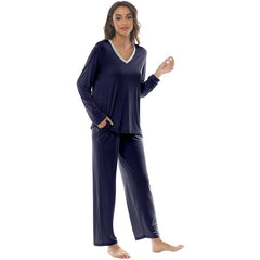 YIRUIYA Women's long casual V-neck pajama set