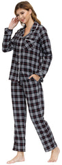 YIRUIYA Women's cotton pajama set plaid pajama set