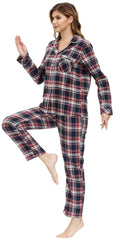 YIRUIYA Women's cotton pajama set plaid pajama set