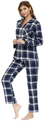 YIRUIYA Women's cotton pajama set plaid pajama set