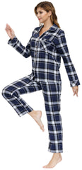 YIRUIYA Women's cotton pajama set plaid pajama set