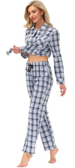 YIRUIYA Women's cotton pajama set plaid pajama set