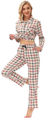 YIRUIYA Women's cotton pajama set plaid pajama set