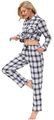 YIRUIYA Women's cotton pajama set plaid pajama set