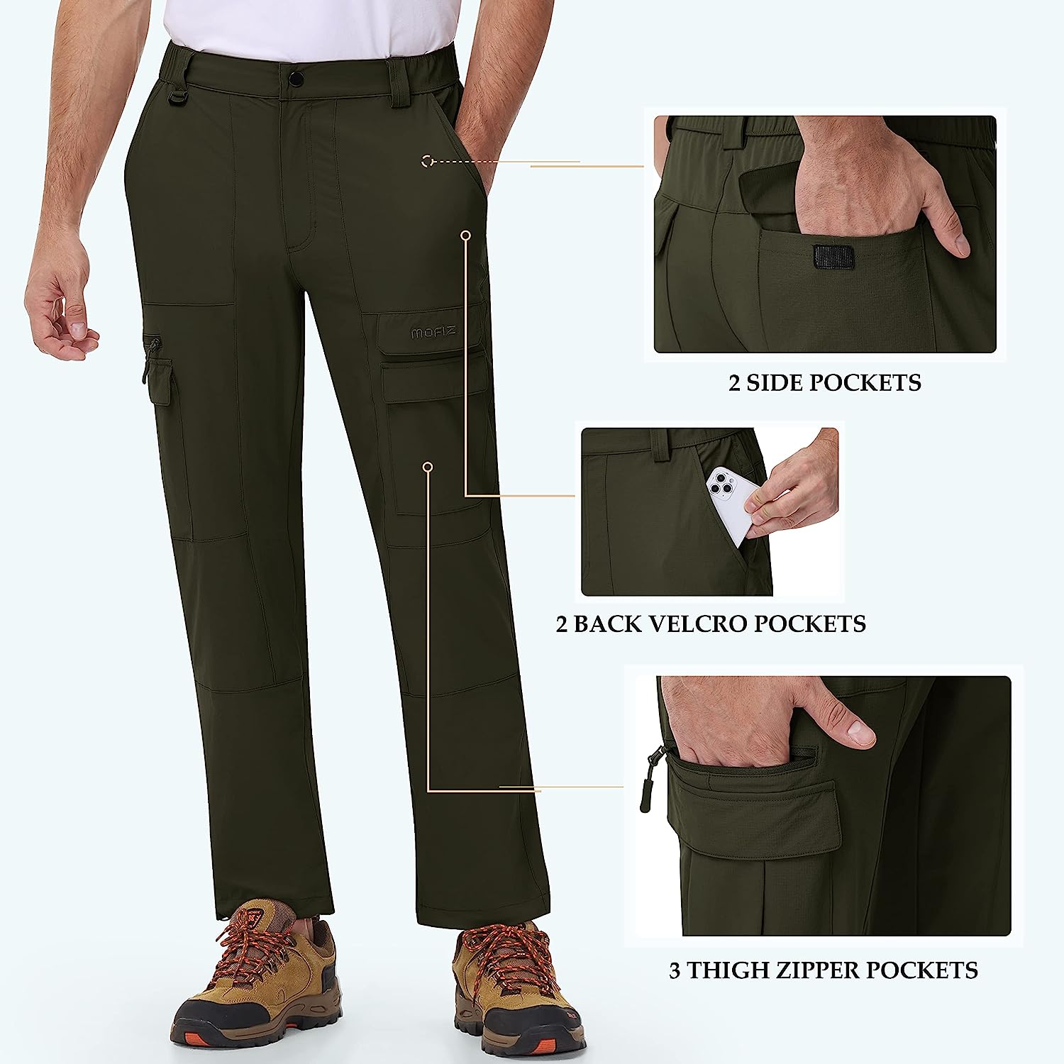 Men's Hiking Cargo Pants Lightweight Quick Dry Water Resistant Outdoor - morefiz