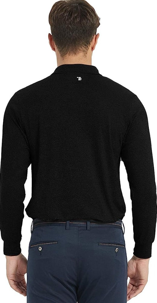 Men's Long Sleeve Golf Polo Shirt Quick Dry Sport Shirt + Collared Athletic T-Shirt - morefiz