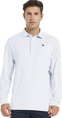 Men's Long Sleeve Golf Polo Shirt Quick Dry Sport Shirt + Collared Athletic T-Shirt - morefiz