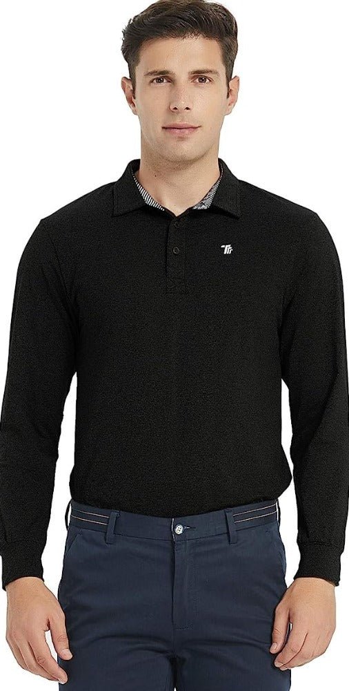 Men's Long Sleeve Golf Polo Shirt Quick Dry Sport Shirt + Collared Athletic T-Shirt - morefiz