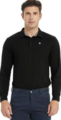 Men's Long Sleeve Golf Polo Shirt Quick Dry Sport Shirt + Collared Athletic T-Shirt - morefiz