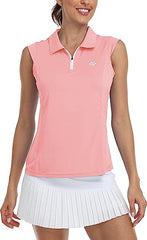 Women Racerback Sleeveless Golf Polo Shirts - morefiz