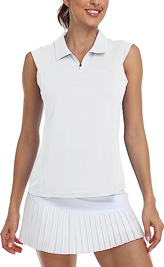 Women Racerback Sleeveless Golf Polo Shirts - morefiz