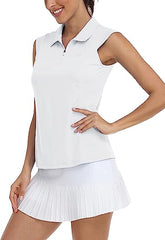 Women Racerback Sleeveless Golf Polo Shirts - morefiz