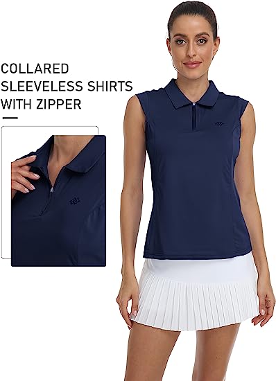 Women Racerback Sleeveless Golf Polo Shirts - morefiz