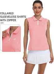 Women Racerback Sleeveless Golf Polo Shirts - morefiz