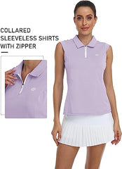 Women Racerback Sleeveless Golf Polo Shirts - morefiz