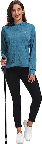 Women's Full Zip UPF 50+ Sun Protection Jacket Hoodie Lightweight Camo Hiking Shirt - morefiz