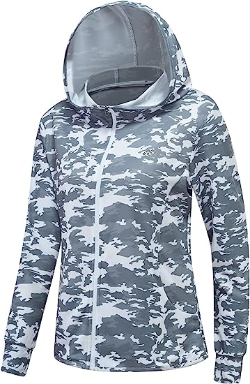 Women's Full Zip UPF 50+ Sun Protection Jacket Hoodie Lightweight Camo Hiking Shirt - morefiz