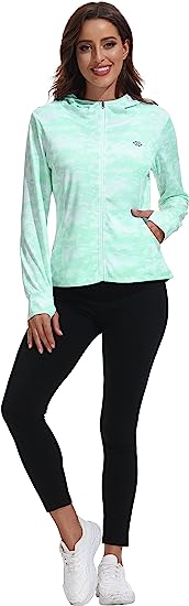 Women's Full Zip UPF 50+ Sun Protection Jacket Hoodie Lightweight Camo Hiking Shirt - morefiz