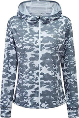 Women's Full Zip UPF 50+ Sun Protection Jacket Hoodie Lightweight Camo Hiking Shirt - morefiz