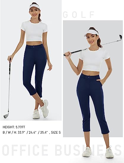 Women's Golf Capri Pants Stretch Slim Business Casual Pants Straight Leg Yoga Dress Pants - morefiz