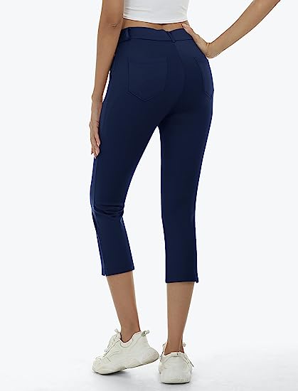 Women's Golf Capri Pants Stretch Slim Business Casual Pants Straight Leg Yoga Dress Pants - morefiz