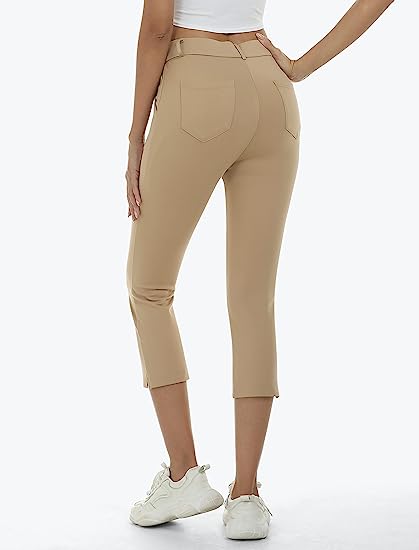 Women's Golf Capri Pants Stretch Slim Business Casual Pants Straight Leg Yoga Dress Pants - morefiz