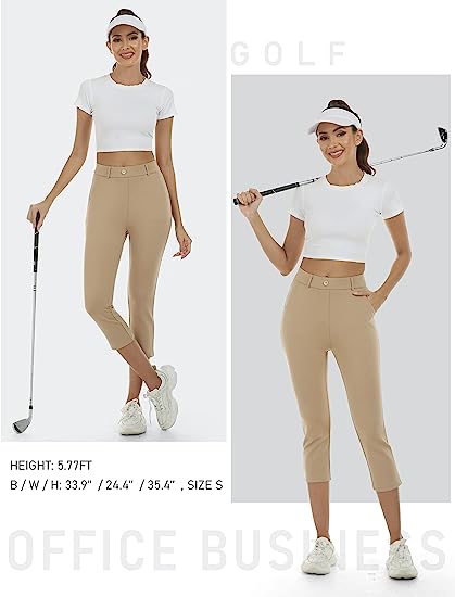 Women's Golf Capri Pants Stretch Slim Business Casual Pants Straight Leg Yoga Dress Pants - morefiz