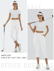 Women's Golf Capri Pants Stretch Slim Business Casual Pants Straight Leg Yoga Dress Pants - morefiz