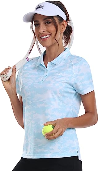 Womens Golf Polo Shirts Tops with Hem Slightly Slit - morefiz