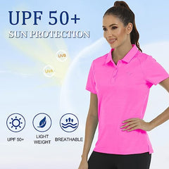 Womens Golf Polo Shirts Tops with Hem Slightly Slit - morefiz