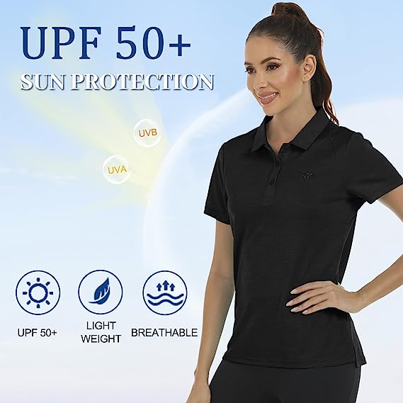 Womens Golf Polo Shirts Tops with Hem Slightly Slit - morefiz