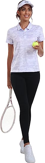 Womens Golf Polo Shirts Tops with Hem Slightly Slit - morefiz