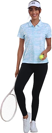 Womens Golf Polo Shirts Tops with Hem Slightly Slit - morefiz