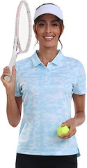 Womens Golf Polo Shirts Tops with Hem Slightly Slit - morefiz