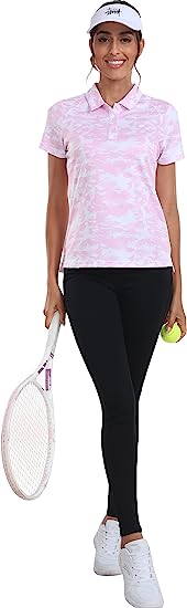 Womens Golf Polo Shirts Tops with Hem Slightly Slit - morefiz