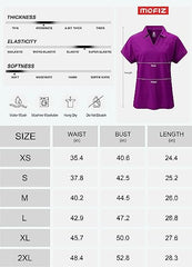 Women's Golf Polo Shirts V Neck Collared Short Sleeve Sport Top UPF50+ - morefiz