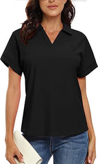 Women's Golf Polo Shirts V Neck Collared Short Sleeve Sport Top UPF50+ - morefiz