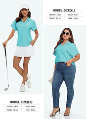 Women's Golf Polo Shirts V Neck Collared Short Sleeve Sport Top UPF50+ - morefiz