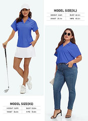 Women's Golf Polo Shirts V Neck Collared Short Sleeve Sport Top UPF50+ - morefiz