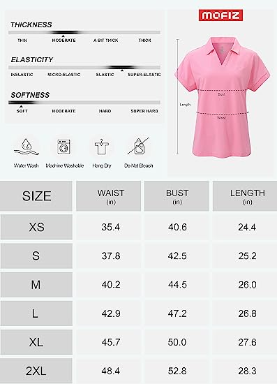 Women's Golf Polo Shirts V Neck Collared Short Sleeve Sport Top UPF50+ - morefiz