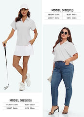 Women's Golf Polo Shirts V Neck Collared Short Sleeve Sport Top UPF50+ - morefiz